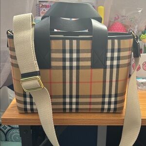 Burberry Tan and Black Checkered Tote